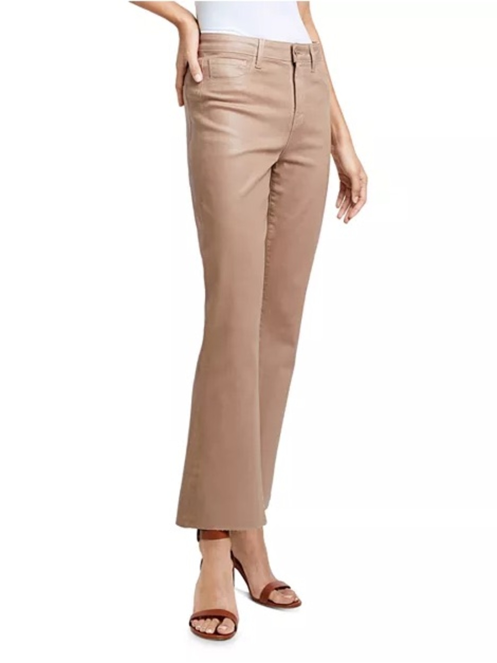 L'AGENCE Kendra High Rise Crop Flare Cappuccino Coated Jeans Size 32 - Picture 2 of 15